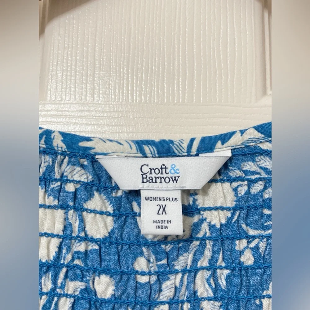 Croft & Barrow Blue Floral Smocked Sleeveless Midi Dress 2X Prairie Cottagecore - Picture 2 of 8